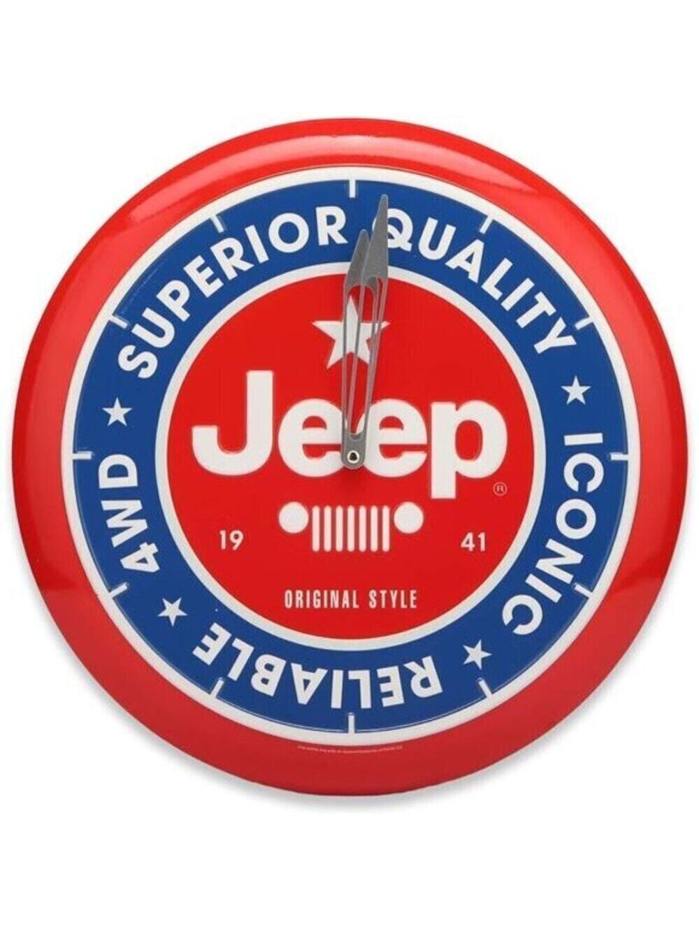 Official JEEP 4WD Genuine Part Round Embossed Metal Hanging Wall Clock Collector